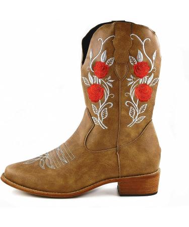 Copercn Women's Retro Embroidered Cowboy Boots - Brown, Size 9 Wide - Buy Online on GoSupps.com