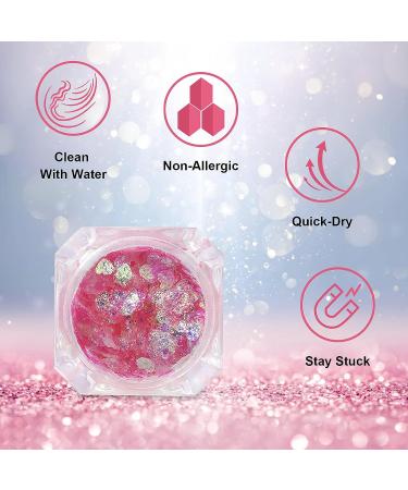 Mermaid Sequins Chunky Glitter Gel - Rose Pink | Makeup for Face, Body, Eyes, Hair & Nails | Festival Cosmetic with Sponge Applicator - Buy Online on GoSupps.com