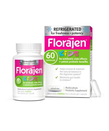 Florajen Kids Probiotic - Daily Gut & Immune Support for Children 6 Months & Up - Constipation Bloating & Digestive Relief - Refrigerated for Freshness & Potency - 60 Capsules