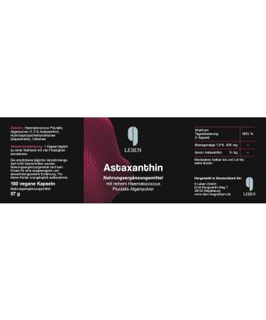 9 Leben PREMIUM Astaxanthin 180 Capsules - High Dose Vegan 6mg/capsule Pure Antioxidant Laboratory Tested Additive-Free - Buy Online on GoSupps.com