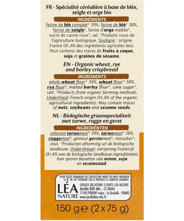 Jardin BiO tic Crunchy Toasts Whole Wheat Organic AB Certified Wheat Flour France Free of Palm Oil Made in France Pack of 2 Fresh Sachets 150 g - Buy Online on GoSupps.com