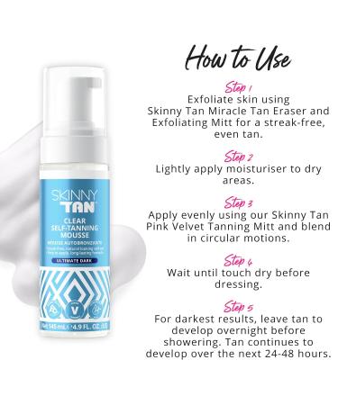 Skinny Tan Clear Self-Tanning Mousse - Fast-Drying Self Tanner with Hyaluronic Acid & Aloe Vera | Ultimate Dark Glow - 4.9 oz - Shop Internationally - Buy Online on GoSupps.com
