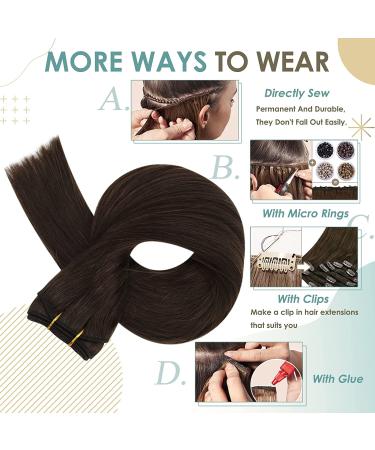 Full Shine 18 Straight Remy Hair Weft Extensions - Double Wefted Darker Brown #2 - 105g Full Head Sew in Weft Human Hair Bundles - Buy Online on GoSupps.com