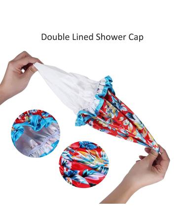 Large Waterproof Double Layer Print Shower Cap for Women 4-Pack - Ideal for Long and Thick Hair (27 cm Print B) - Buy Online on GoSupps.com