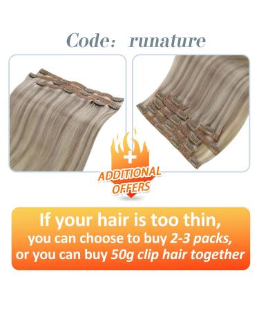 Runature Clip In Extensions Real Hair 50cm - Dark Blonde & Platinum Blonde #19AP60 - 120g 7PCS Hair Extensions - Buy Online on GoSupps.com