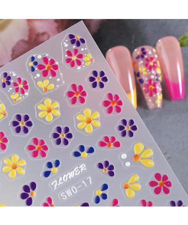 VOTACOS 7 Sheets Flower Nail Art Stickers - 3D Embossed Spring Floral Decals for Manicure | Colorful Daisy French Tip Accessories - Buy Online on GoSupps.com