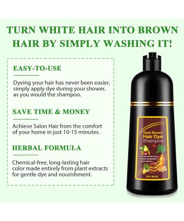 Dark Brown Hair Dye Shampoo 3 in 1 for Gray Hair - 500ML Instant Color for Men & Women | Long Lasting Results - Buy Online on GoSupps.com