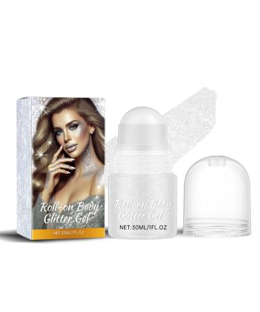 Utapossin Roll-on Body Glitter Gel Multi-purpose Glitter Gel for Makeup on Body Face Hair and Eyes Body Shine for Concerts Festivals Rave Parties (White)