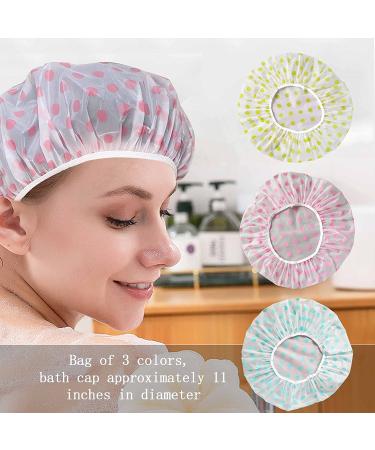 Waterproof EVA Plastic Shower Caps - Set of 3 Polka Dot Pattern Bath Caps for Women - Reusable Elastic Hair Protection - Buy Online on GoSupps.com