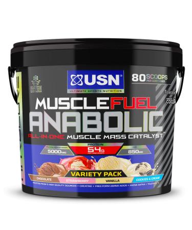 USN Muscle Fuel Anabolic Variety (Chocolate Strawberry Vanilla Cookies & Cream) All-in-one Protein Powder (4kg): Workout-Boosting Protein Powder for Muscle Gain - New Formula Variety 1 (Cookies & Cream) 4 kg (Pack of 1)