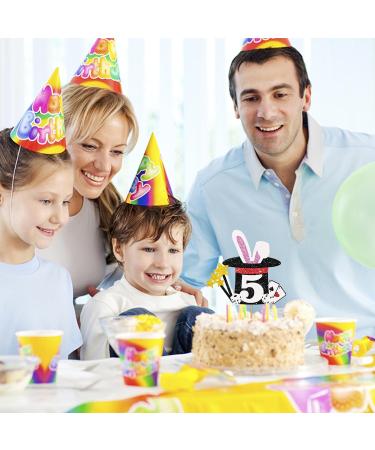 Magic Show 5th Birthday Cake Topper Black Glitter Magician Hat Five Years Old Birthday Cake Topper Magical Rabbit Cake Topper for Boys Magical Themed 5th Anniversary Party Decoration - Buy Online on GoSupps.com