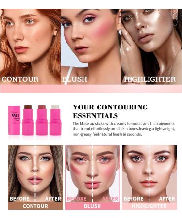 Contour Highlighter Blush Sticks - Waterproof Multi Stick Face Makeup - Pink Package C Set - Buy Online on GoSupps.com