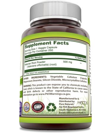 Pure Naturals Valerian Root Supplement | 500 Mg | Veggie Capsules | Non-GMO | Gluten Free | Made in USA (250 Count) - Buy Online on GoSupps.com