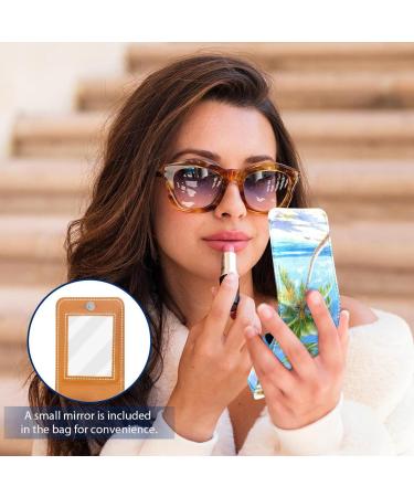 Buy Leather Lipstick Case Organizer with Mirror - Tropical Beach Design | Mini Lip Gloss Holder for Travel - Buy Online on GoSupps.com