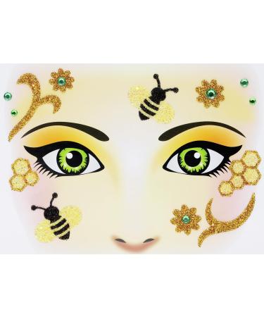 Bee Face Jewels Penta Angel Stick On Face Costume Gems Self-Adhesive Halloween Dress Up Sticker for Festival Holiday Party Accessories (Bee382)