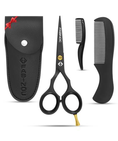 FABINOC 5'' Beard and Moustache Scissors with Comb & Pouch Eyebrow Ear & Nose Small Hair Scissors - German Quality Stainless Steel Mustashe Grooming Kit (Black) - Buy Online on GoSupps.com