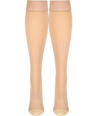 Truform 20-30 mmHg Compression Stockings for Men & Women - Knee High Dot-Top Open Toe Beige - Medium Size (Pack of 2) | International Shipping Available - Buy Online on GoSupps.com