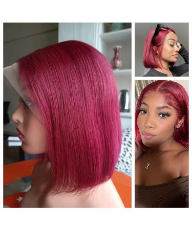 Burgundy Bob Wig Human Hair 13x4 Straight 12 Inch Lace Front | Pre Plucked with Baby Hair | Wine Red Short Bob Wig | Glueless Transparent Lace Frontal Wig for Women - Buy Online on GoSupps.com
