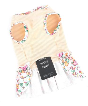 Paidful Dog Blumen Dress for Small & Medium Dogs - Soft Cotton Ruffled Summer Tank for Girls - Breathable Clothing for Chihuahua & Yorkie - Beige - Buy Online on GoSupps.com
