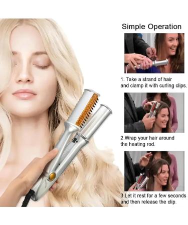 Portable Hair Straightener & Curling Iron for Short Hair - 3-Speed Temperature Adjustment Brush Straightener for Thick Hair - Silver - Buy Online on GoSupps.com