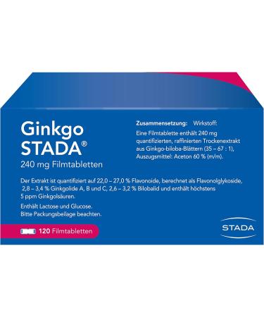 Ginkgo Stada 240 mg - Improve Cognitive Function & Quality of Life in Mild Dementia - 60 Film-Coated Tablets - International Shipping - Buy Online on GoSupps.com