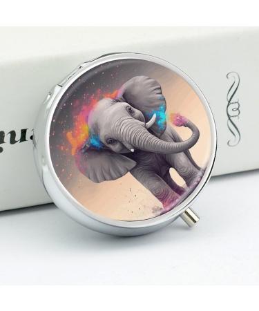 Shop Cute Elephant Print Round Pill Box - 3 Compartment Portable Metal Organizer for Medicine - Decorative Animal Cartoon Design - Ideal Travel Accessory - Buy Online on GoSupps.com