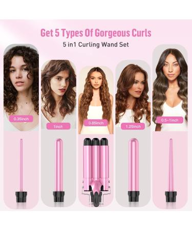 Bestope 5-in-1 Curling Iron Set - Ceramic Wave Iron & Curling Bars with Temperature Control Fast Heating 2 Clips & Gloves - Rose Gold & Pink - Buy Online on GoSupps.com