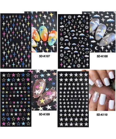 Decoration Love Heart Star Flowers Textured Decals Embossed White Cloud Nail Art Stickers 5D Engraved(5D-K109) - Buy Online on GoSupps.com