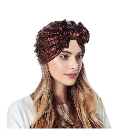 Beach Hats for Women Muslim Turban Hat Bow Sequins Hair Bonnet Head Scarf Wrap Cover Cap for Women Girls Fishing Coffee One Size