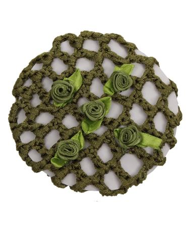 JUSTFOX - Bun net hair net bun hairstyle aid fabric knot net green with flowers