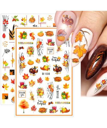 12 Sheets Fall Nail Art Stickers - 3D Autumn Leaves & Thanksgiving Designs for Women | Self-Adhesive Nail Decals & Accessories - Buy Online on GoSupps.com