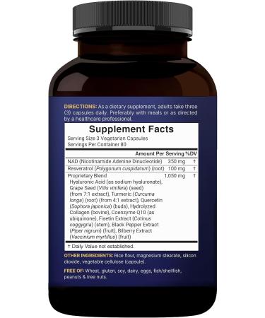 NatureBell NAD+ Complex 1 500mg Per Serving 240 Veggie Capsules | NMN Supplement Alternative | NAD Plus Resveratrol Hyaluronic Acid Quercetin Fisetin Collagen & More Non-GMO - Buy Online on GoSupps.com