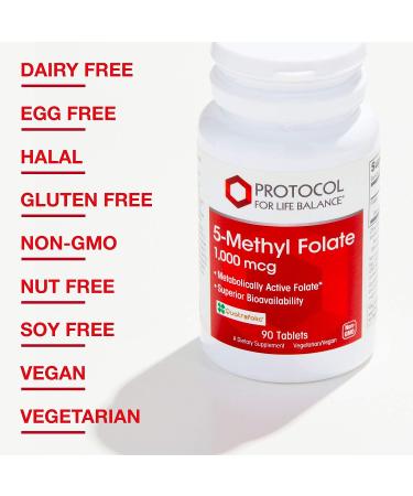 Protocol 5-Methyl Folate 1000mcg Supplement - 90 Tabs - Nerve Support - Bioavailable Folate - Buy Online on GoSupps.com