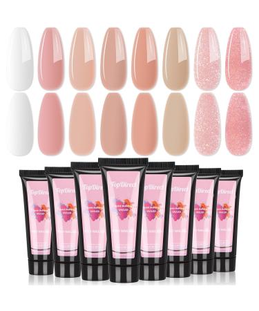 TopDirect Poly Nail Gel 8 * 15 ml Poly Nail Extension Gel White Pink Nude Glitter Nail Thickening Builder Gel Acrylic Nail Set Nail Art at Home Gift for Women