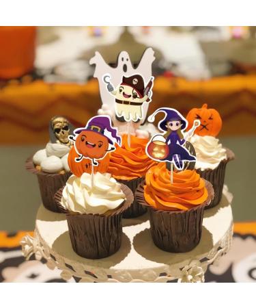 Halloween Cupcake Toppers Zombie Pumpkin Black Cat Witch Castle Cake Halloween Set | Paper Cards Toppers for Party Favors Zorq - Buy Online on GoSupps.com