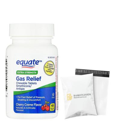 Equate Gas Relief-Simethicone 125 mg Chewable Tablets Cherry Creme 48 Count (Pack of 1) for Stomach Comfort Set by Basket Goods