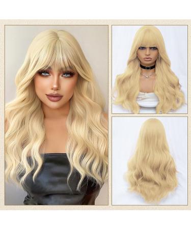 EUPSIIU Long Wave Blonde Wigs for Women 27 Long Curly Wigs with Bangs Ladies Fancy Dress Wig Synthetic Hair Wigs Women's Charming Full Hair Replacement Wigs for Cosplay Party Daily Use (Blonde) - Buy Online on GoSupps.com