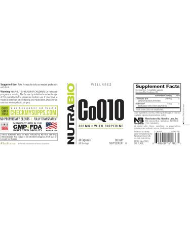 NutraBio CoQ10 Dietary Supplement with Bioperine Healthy Heart Function & Cellular Energy Production 200mg - 60 Capsules CoQ10 with Bioperine -200mg - Buy Online on GoSupps.com