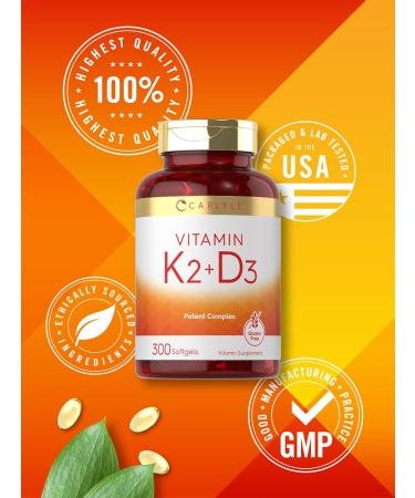 Carlyle Vitamin K2 D3 Supplement | 300 Softgels | 200mcg K2 MK7 & 10 000 IU D3 | Non-GMO Gluten Free 300 Count (Pack of 1) - Buy Online on GoSupps.com