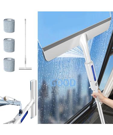 Spray Window Cleaning Brooms Squeegee for Window Cleaning with Spray Double-Sided Spray Expansion Window Cleaner Double Sided Window Cleaner with Long Handle with 3 Replaceable Rags (35cm Panel)