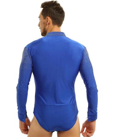 YiZYiF Men's Sequins V Neck Dance Shirt Unitard Blue - Medium | Dancewear - Buy Online on GoSupps.com