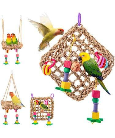 POPETPOP Bird Hammock-Bird Foraging Toy Perch Net Seagrass Mat Parakeet Swing Bird Toys for Cockatoo Cockatiels-Conure-Budgie-Parakeet-Lovebird-Parrots - Buy Online on GoSupps.com