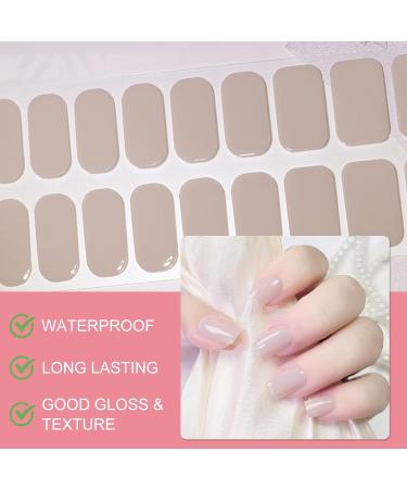 20Pcs Semi Cured Gel Nail Strips Nude Beige Gel Nail Art Stickers Long-Lasting Waterproof Gel Polish Nail Wraps for Women Girls Nail Decoration Includes 2 Prep Pads Nail File & Wooden Stick - Buy Online on GoSupps.com