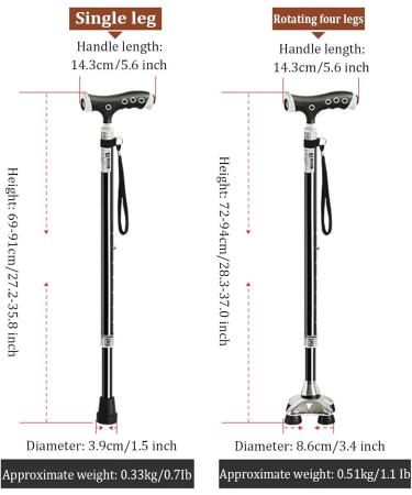 Adjustable Canes for Men and Women Thickened Aluminum Alloy Crutches with Led Light Cushion Handle and Replaceable Non-Slip Base for Elderly Brass (Black) Selfless dedication - Buy Online on GoSupps.com