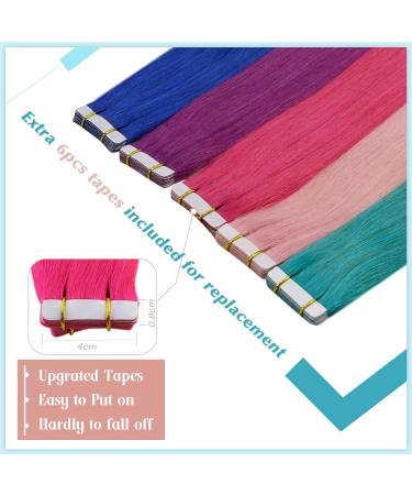 Runatur Real Hair Extensions Tape 40cm - Light Blue Human Hair Tape Extensions | 25g Stunning #LightBlue Color - Buy Online on GoSupps.com
