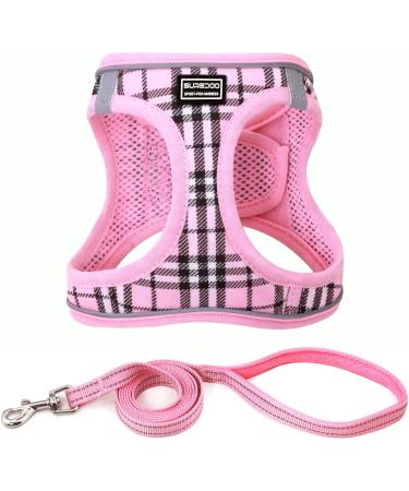 Suredoo Reflective Dog Harness with Leash for Small & Medium Dogs | Breathable & Adjustable Pink Checkered XL - Buy Online on GoSupps.com