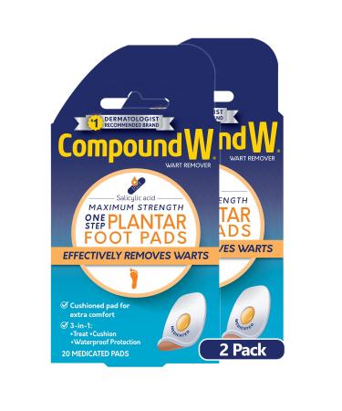 Compound W Maximum Strength One Step Plantar Wart Remover Foot Pads, 20 CT, 2 Pack 20 Count (Pack of 2) One Step Pads