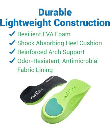 Vivesole 3/4 Orthotics Arch Support Insoles - High Arch Support for Flat Feet, Plantar Fasciitis, and Lower Back Pain Relief - Men's (9.5 US) - Buy Online on GoSupps.com