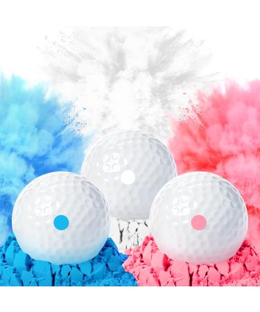 THIODOON Exploding Golf Balls for Golf Party Gender Reveal Golf Balls Prank Golf Balls Funny Joke for Golfers Best Gift for Expecting Parents 3 Piece Set(3 White/Blue & Pink & White) 3 pack:pink+blue+white