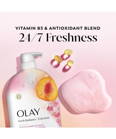 Olay Body Wash for Women Fresh Radiance 24/7 Skin-Loving Freshness Visibly Radiant Plant Based Cleansers Vitamin B3 & Antioxidant Blend For All Skin Types Peach & Cherry Blossom Scent 35 fl oz - Buy Online on GoSupps.com
